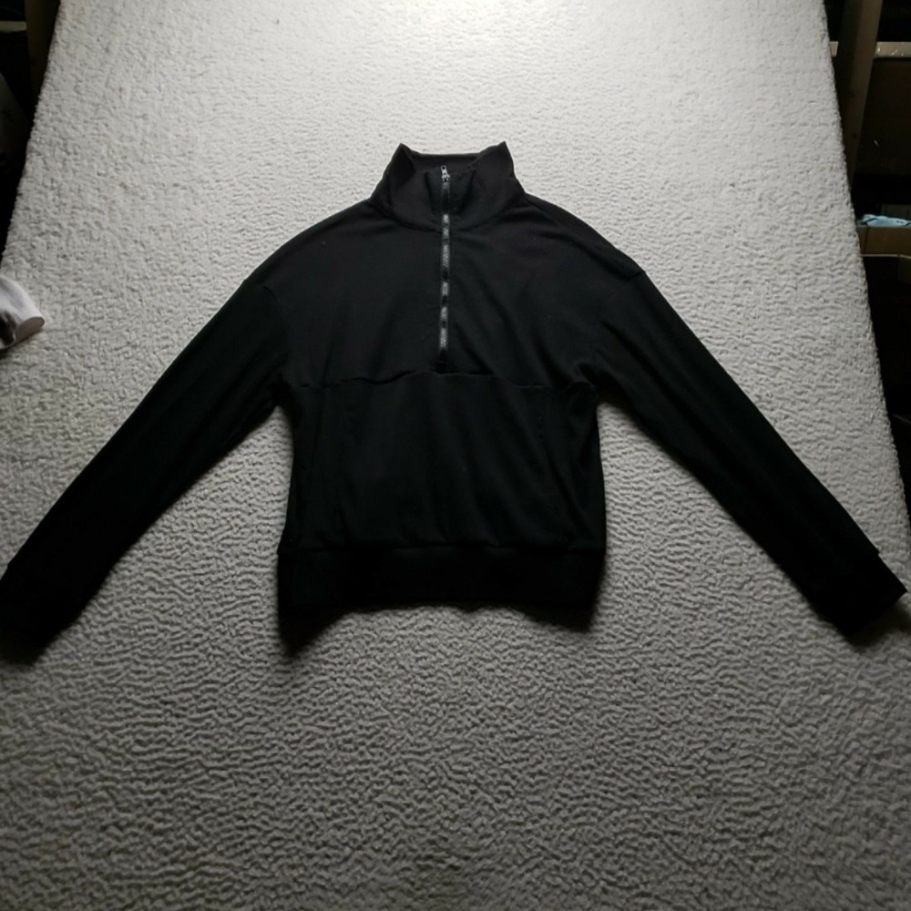 Fashion Pullover Womens Medium Black 1/4 Zip Mock Neck Long Sleeve Stretch Top